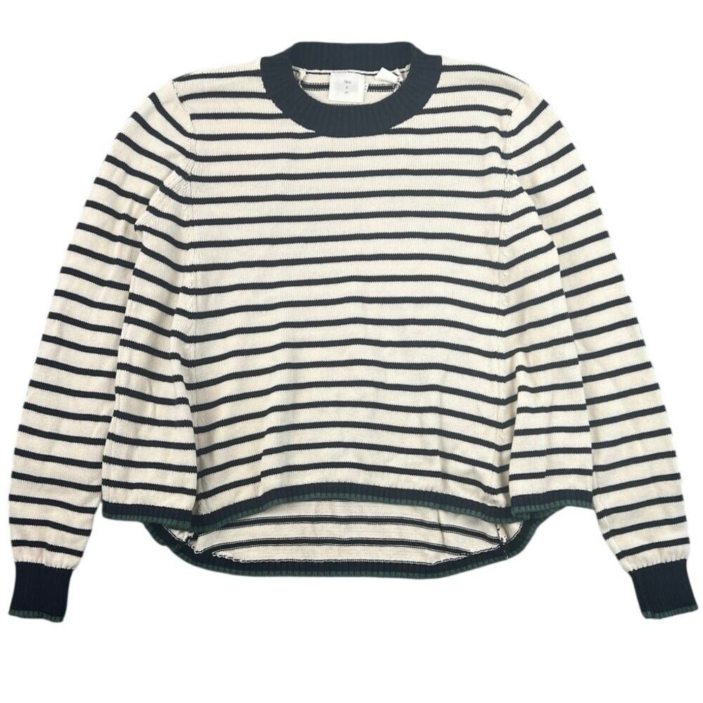 Alice & UO Striped Cotton Sweater Black Cream Green Oversized Hi-Lo Pullover M
